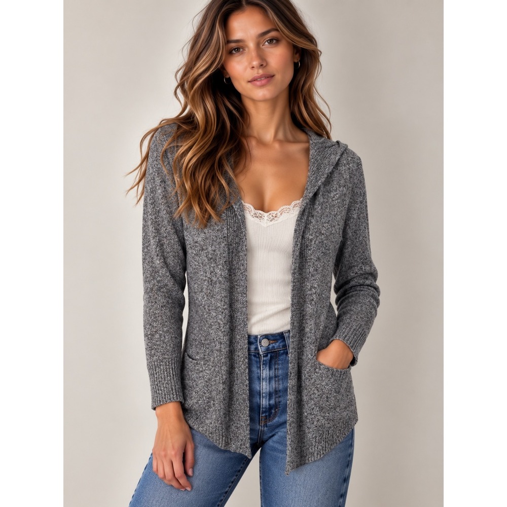 Hollister Gray Cotton Hooded Gray Open Cardigan, S